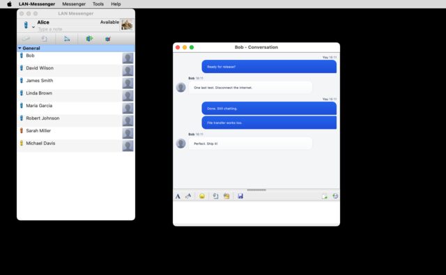 LAN Messenger main window on macOS with native title bar